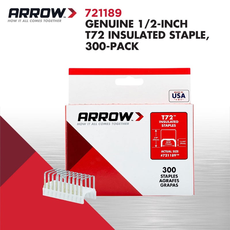 Arrow Fastener مسامير عازلة من الصلب الثقيلة Arrow 721189 T72 لتركيب الكابلات/الأسلاك، طول الساق 11/32 بوصة، تاج 19/32 بوصة، عبوة 300 - Image 2